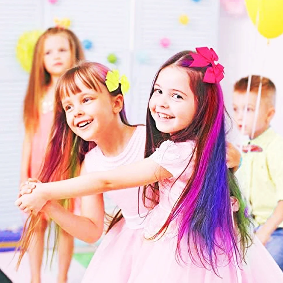 

HUAYA Long Straight Luminous Hair Extensions Clip in Hairpiece Purple Blue Pink Color Synthetic Fake Hair for Women