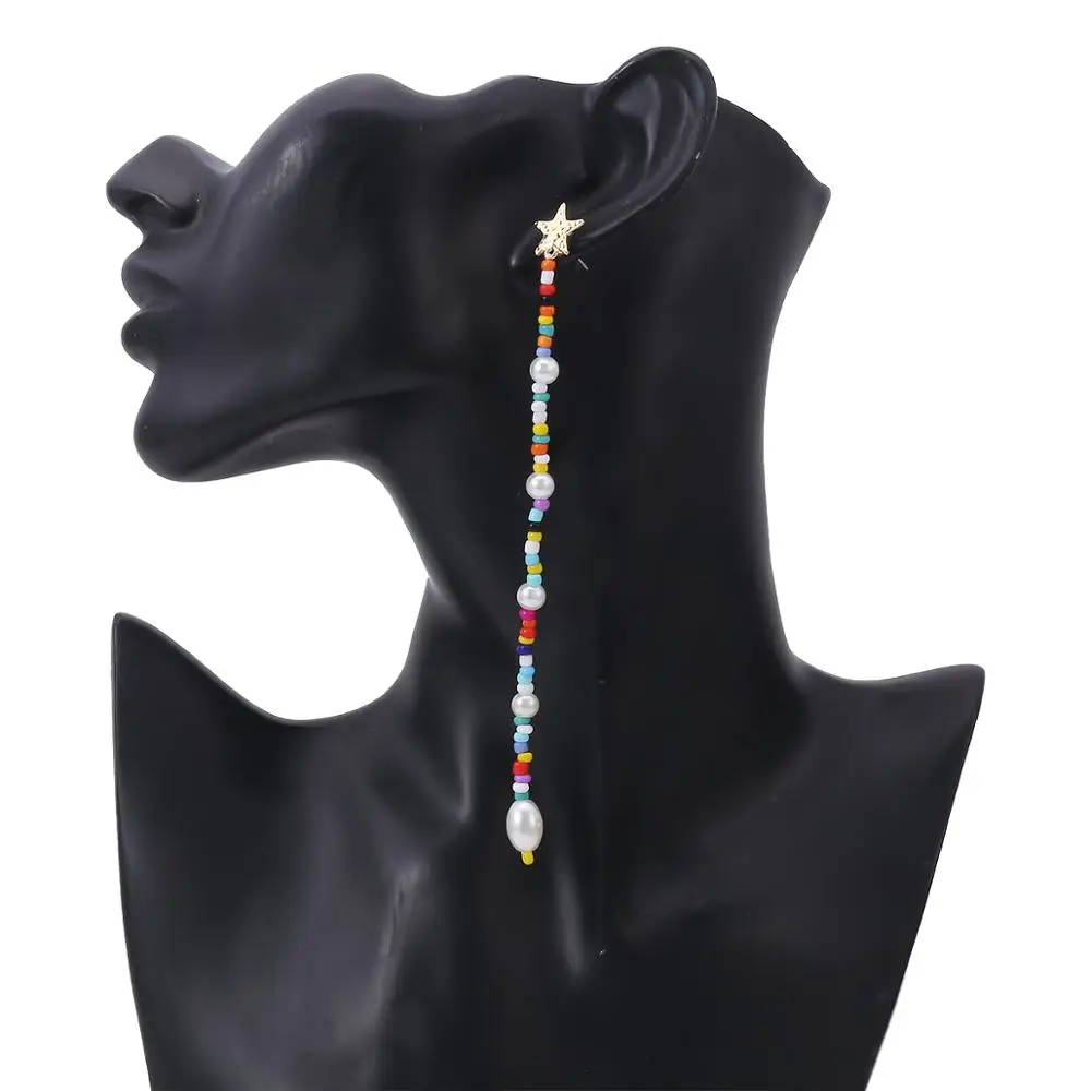 

SHIXIN Long Candy Colors Small Beads Earrings for Women Pearls Drop Earrings Boho Hand Made Summer Rainbow Earrings Fashion 2020