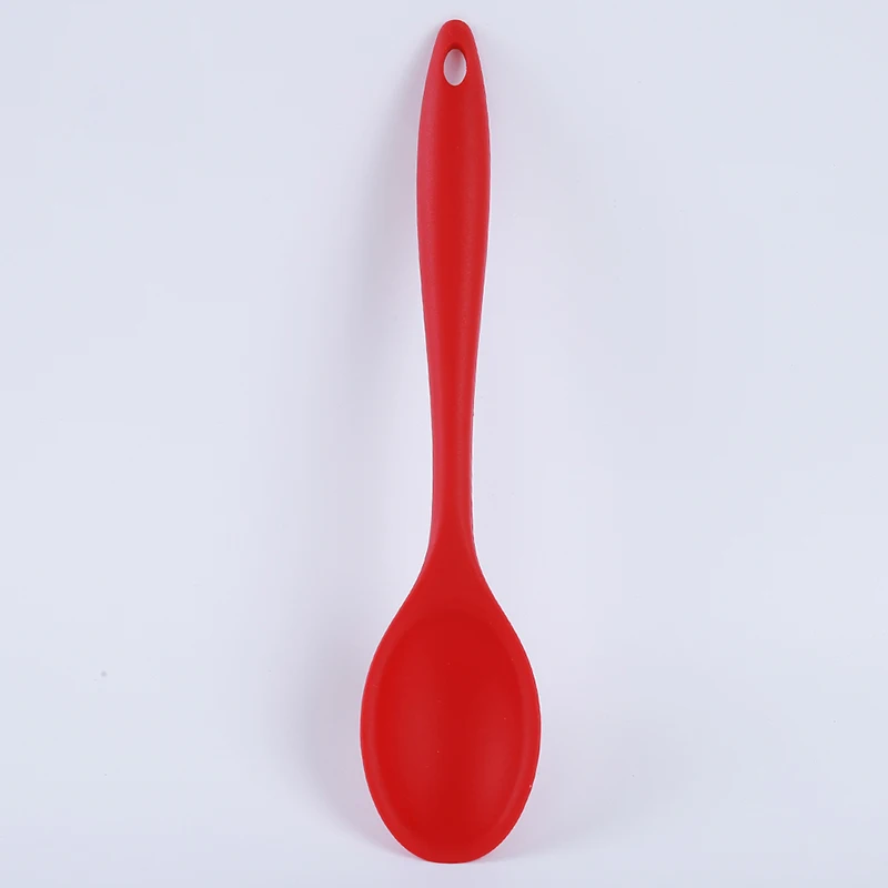 

3 Color Food Grade Silicone Long-handled Soup Spoon Solid Color Kids Spoon Kitchen Silicone Spoon Flatware Utensils Accessories