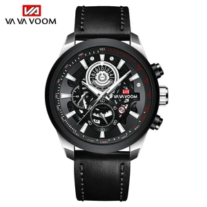 vava voom men watch top brand mens quartz watch water proof sports skeleton watch men calendar hollow out dial leather strap hot free global shipping