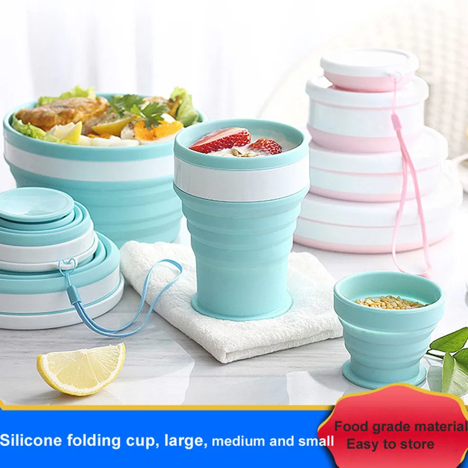 

Folding Cups 100/200/350ML Food Grade Water Cup Travel Silicone Retractable Coloured Portable Outdoor Coffee Hand Cup