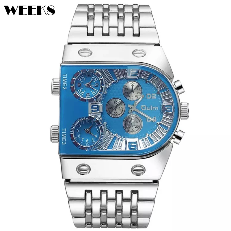 

Luxury Men Watch Chronograph Waterproof Watches 3 Time Zone Hip Hop Stainless Steel Big Dial Male Wristwatch Relogio Masculino
