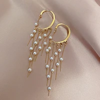 new popular 14k real gold plated pearl tassel clip earrings for women temperament jewelry anniversary party girl gift ins hot