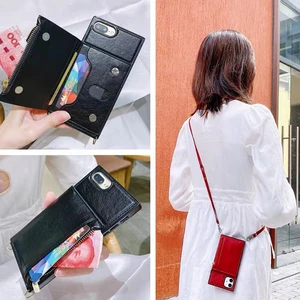 luxury crossbody strap leather zipper wallet phone case for samsung s20 fe s9 s10 note 20 10 9 a905g card stand holder cover free global shipping