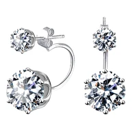 fashion earing big cubic zirconia ear jackets jewelry high quality 925 sterling silver ear stud earrings for women