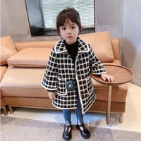 toddler girl woolen coat infant plaid striped outer children long lapel outerwear baby autumn winter warm jacket kid clothing