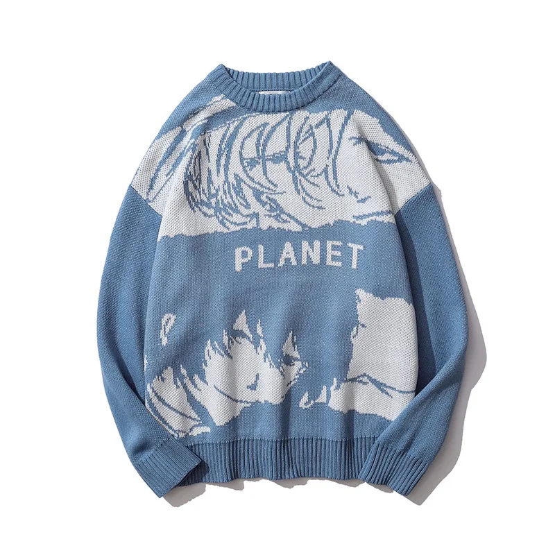 

2021 Japan Style Cartoon Anime Sweater Men Harajuku Fashion Knitted Loose Casual Pullovers Gothic Clothes For Teens Sudaderas