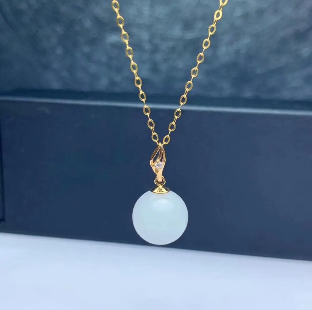 

SHILOVEM 18k желтое золото, натуральная белая яшма, подвески, ожерелье, Классическая оптовая продажа, прекрасный подарок для женщин, круглая нова...
