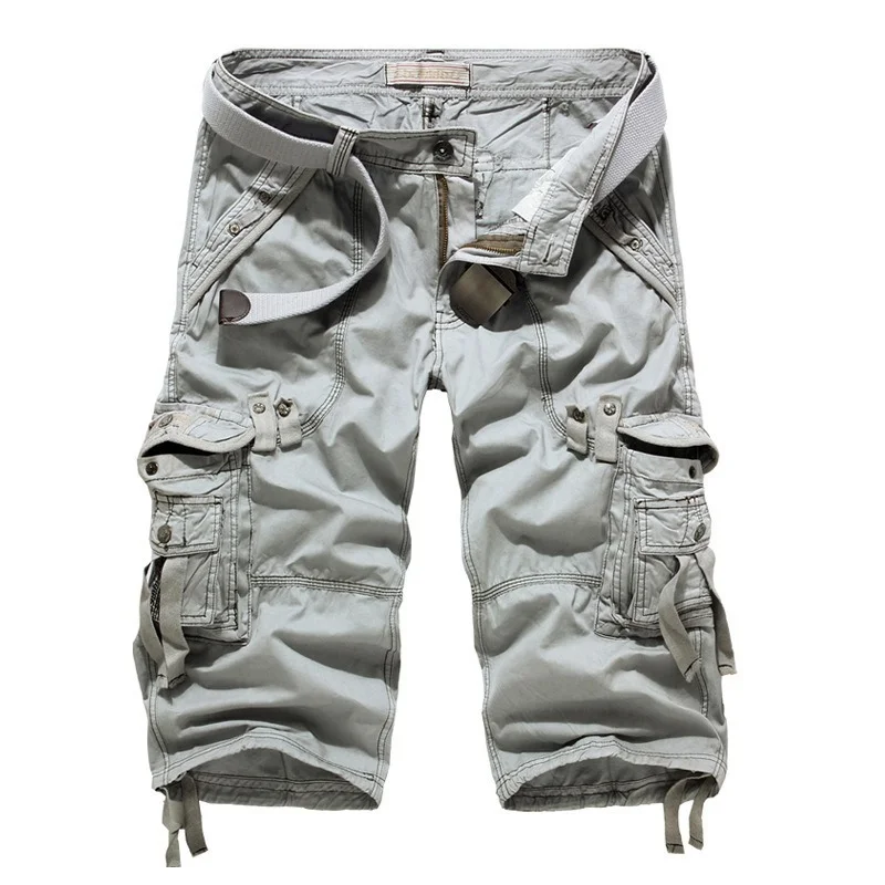 

Шорты-карго мужские летние, повседневные тренировочные штаны в стиле милитари, с несколькими карманами, короткие брюки до щиколотки, мужски...