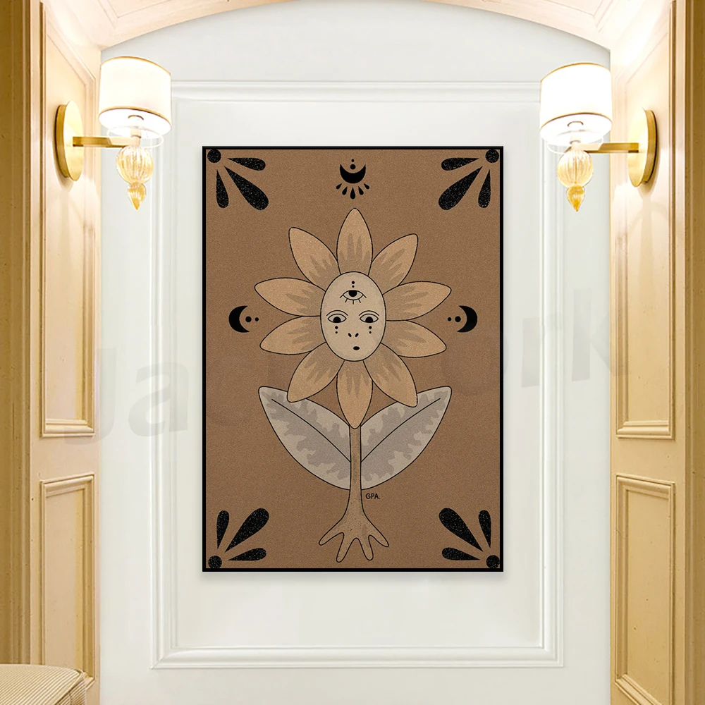 

Flora Print, Sunflower Gifts, Floral Wall Art, Neutral Colors, Celestial Decor Sun, Magical Girl, Yellow Sun Print, Plant Lady