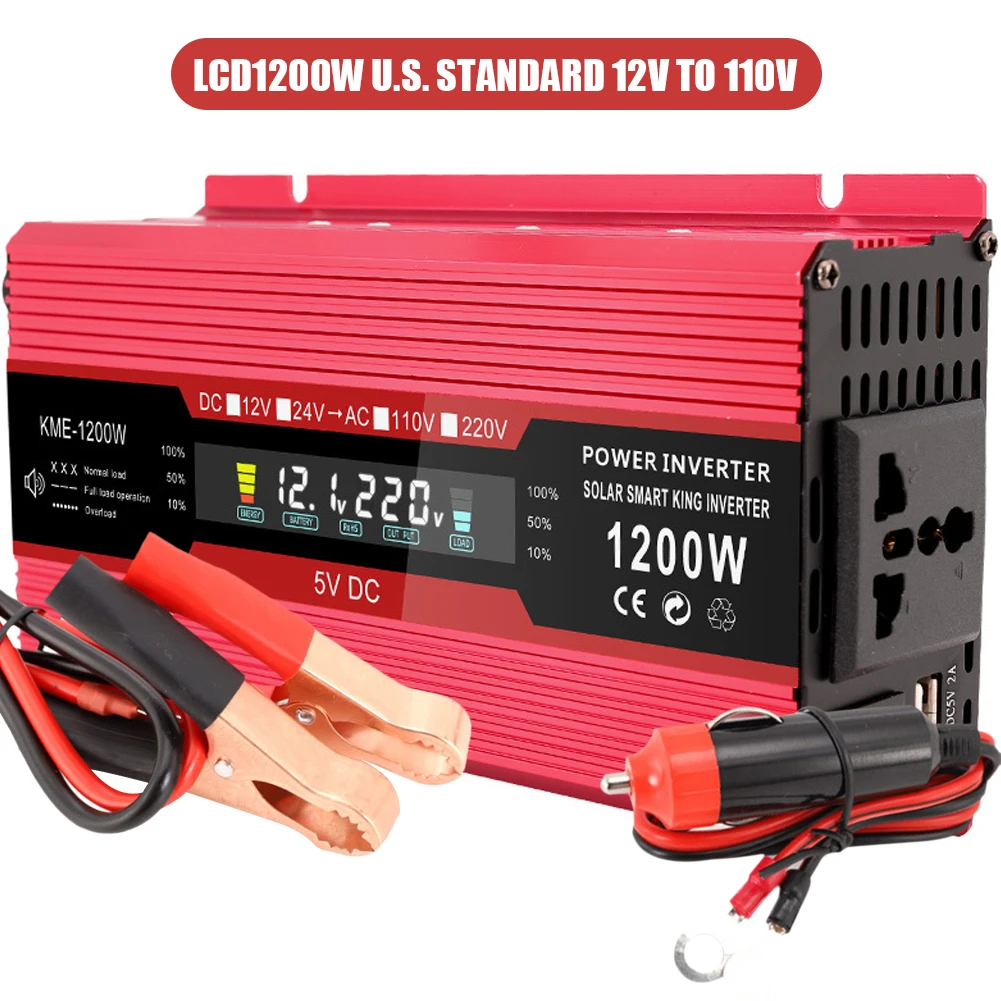 

500W/1200W/2000W Power Inverter Square Wave 12V/24V DC to 110V/220V AC Inverter Dual USB LCD Display Car Transformer Convert