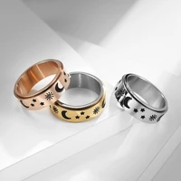 vintage star moon sun stainless steel anxiety ring for women men couple rotating star moon ring 2021 new arrival