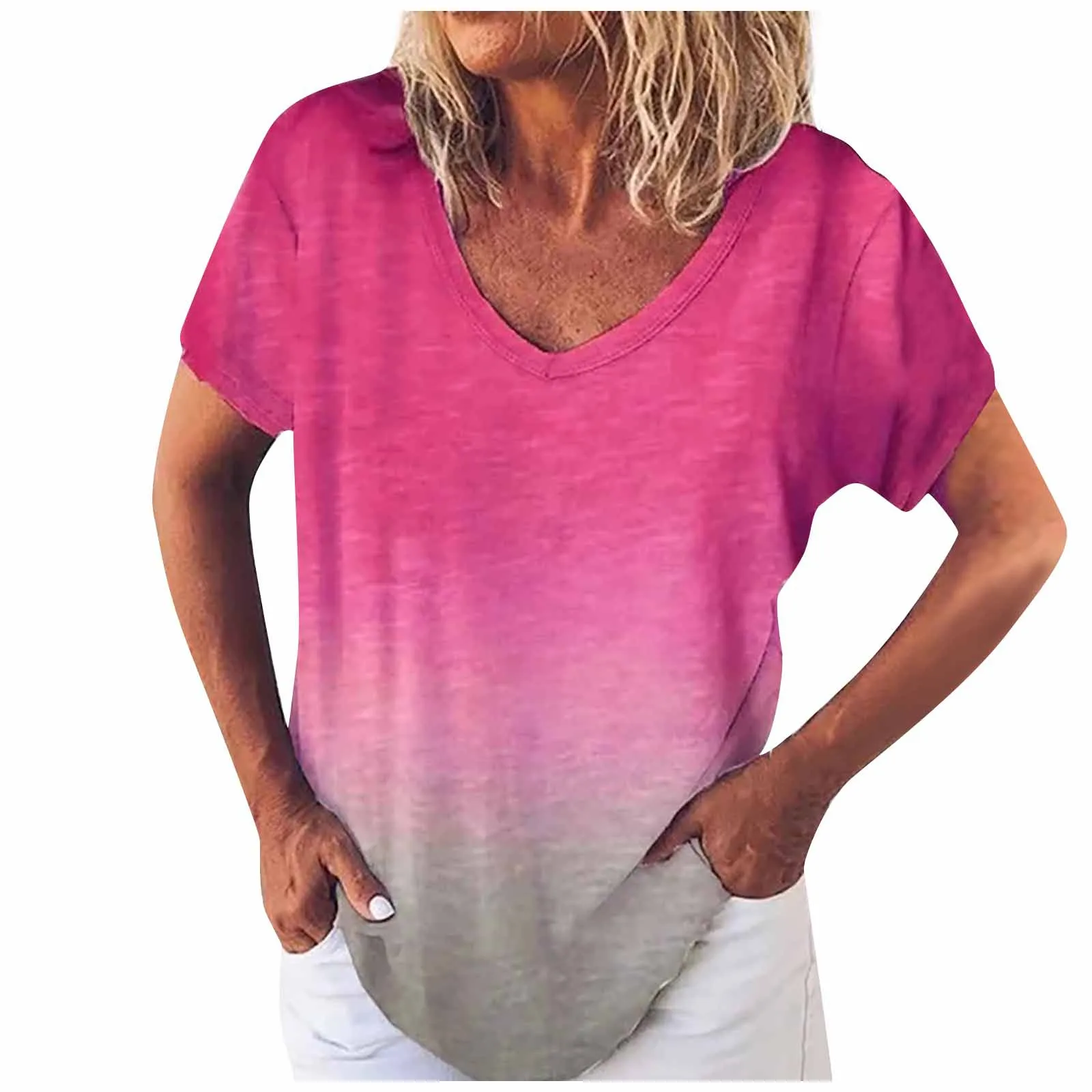 

Oversized Casual T Shirt Womens Casual O-neck Fading Color T-shirt Short Sleeve Blouse Tops Plus Size Women's Summer Tshirts
