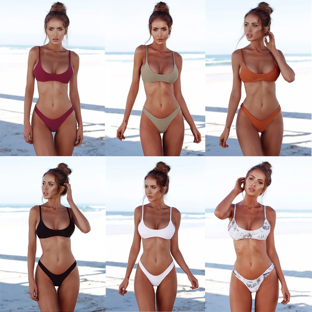 

Brazilian Bikini 2019 Bathing Suit Women Swimsuit Plus Size Solid Swimwear Sexy Bandeau Bikini Set Push Up Maillot De Bain Femme
