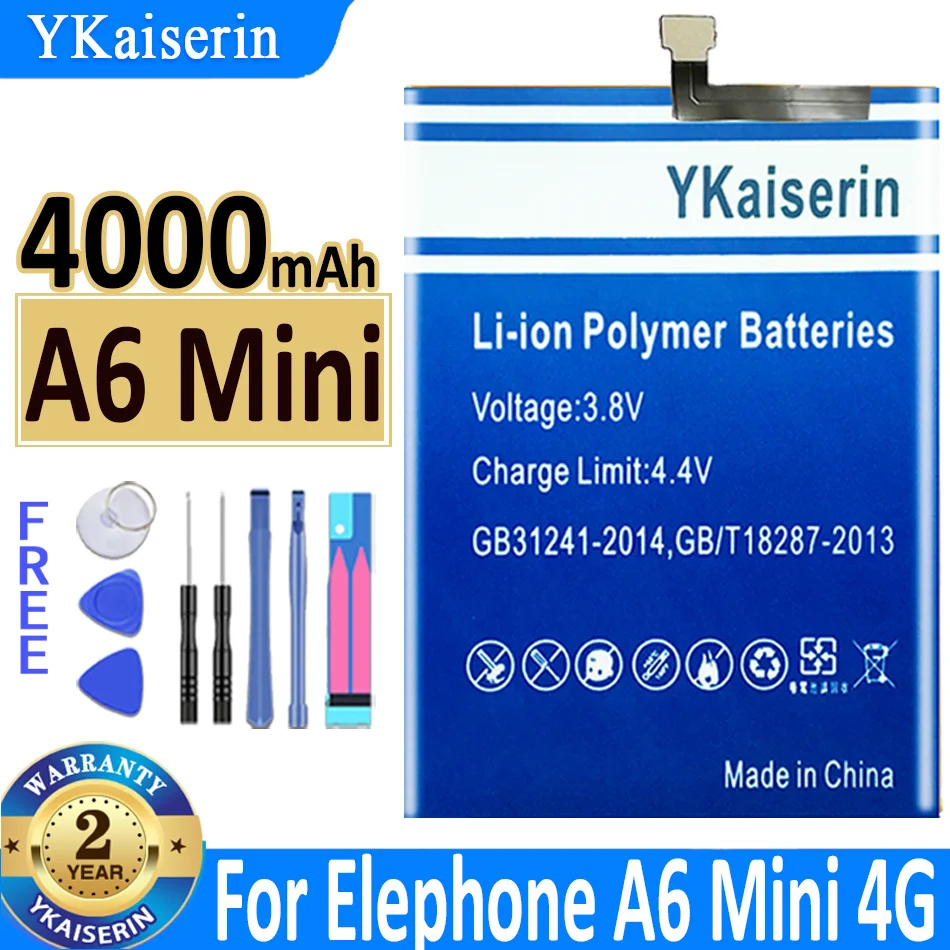 

4000mAh YKaiserin Battery High Capacity 100% New Battery for Elephone A6 Mini A6mini Batteries + Free Tools Bateria