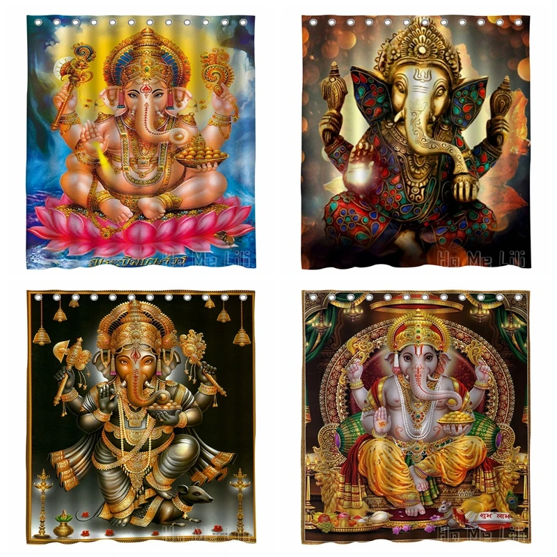 

The Hindu Elephant Headed Deity God Shower Curtain India Religion Lord Buddha Ganesha Shiva Art Waterproof Bathroom Decor