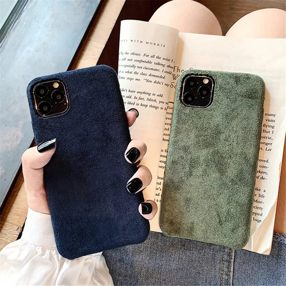 Lovebay тканевый плюшевый чехол с текстурой для iPhone 11 Pro X XR XS Max 7 8 Plus XS теплые меховые фланелевые чехлы для телефонов однотонные мягкие из ПУ для задней крышки