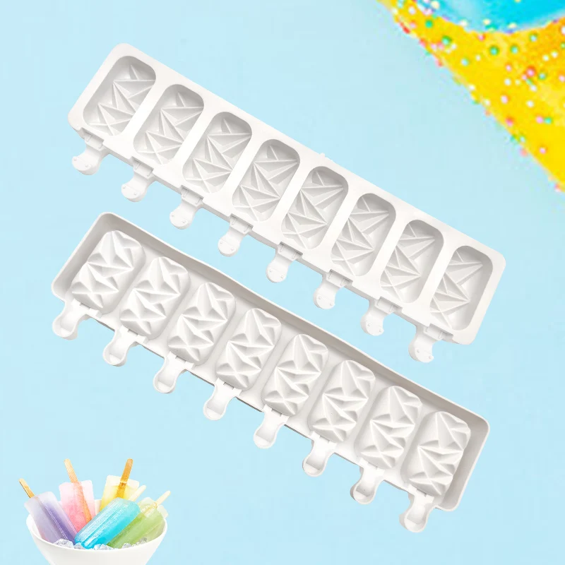 

8-Cavity Silicone Ice Cream Mold Diamond Small Oval DIY Homemade Popsicle Moulds Dessert Ice Pop Lolly Maker Reusable Tool
