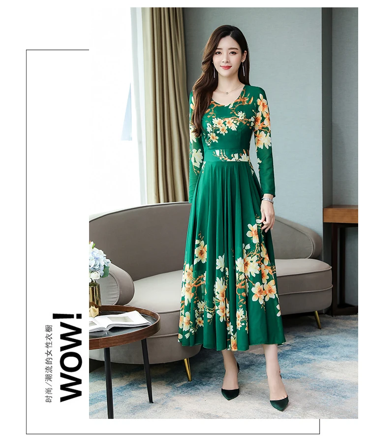 Винтажные макси платья с длинными рукавами Осень Зима 3XL плюс размер цветочное шифоновое платье миди элегантные женские облегающие вечерние платья