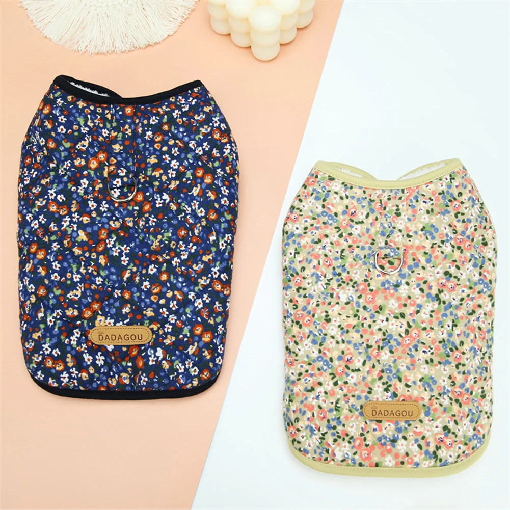 

Winter Floral Printed Fleece Pet Vest Soft Warm Pets Puppy Clothes Comfortable Button Sleeveless Dog Coat Jacket For Small Dogs