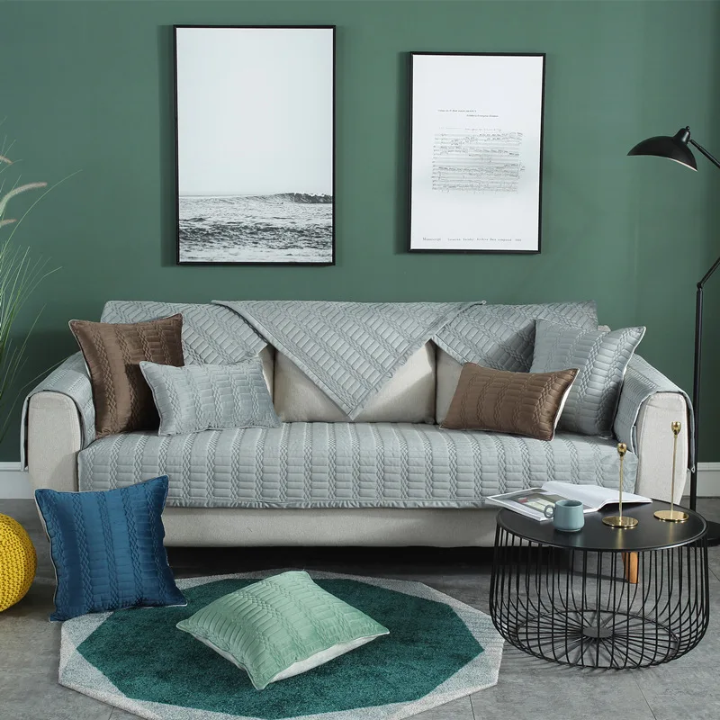 Мягкий бархатный секционный чехол на диван для гостиной однотонный