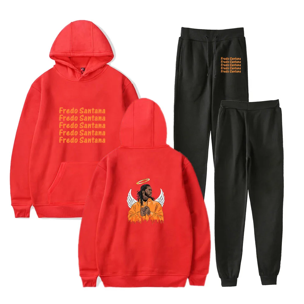 

2021 New Fredo Santana Print hoodies Set Men Women Hip hop Casual Pullover pants Two-piece Set Sweatshirt Suit