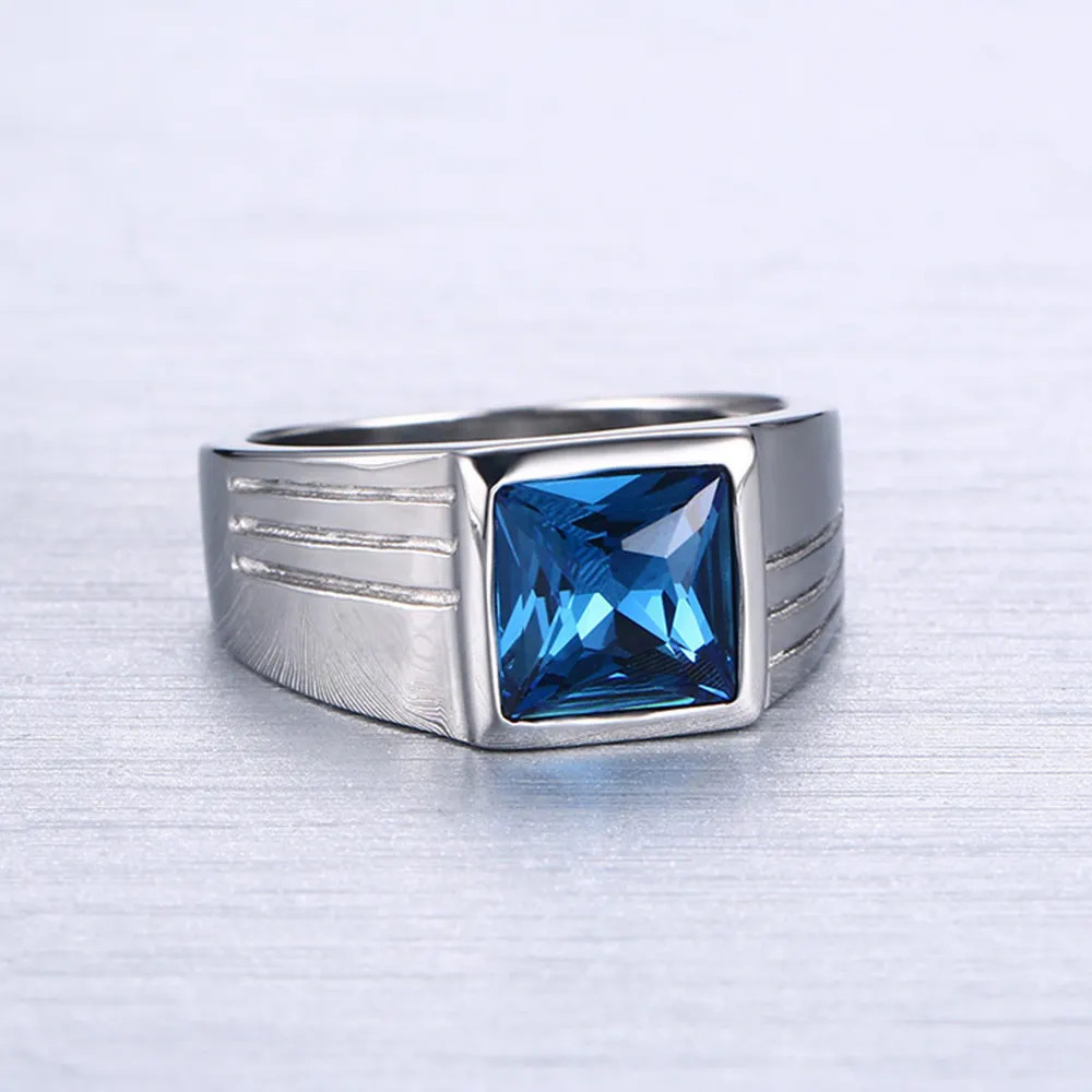 Модные Классические ярко синие Квадратные Кольца JHSL из нержавеющей стали для