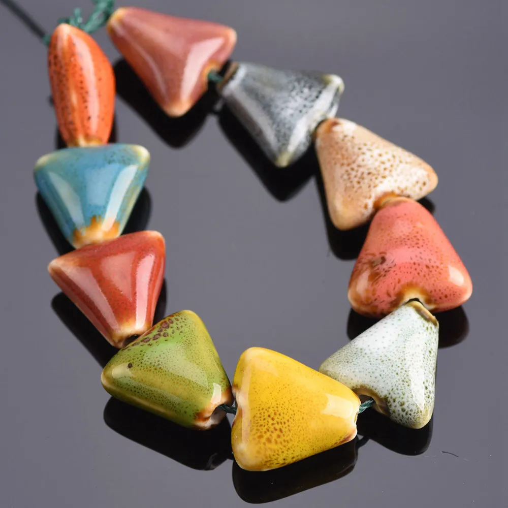 

16mm Triangle Shape Handmade Ceramic Porcelain Loose Spacer Beads Lot for Jewelry Making DIY Crafts Findings 10pcs