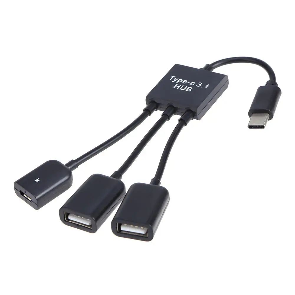 

Кабель-концентратор 3-в-1 с Micro USB Type-C на 2 OTG и двумя портами