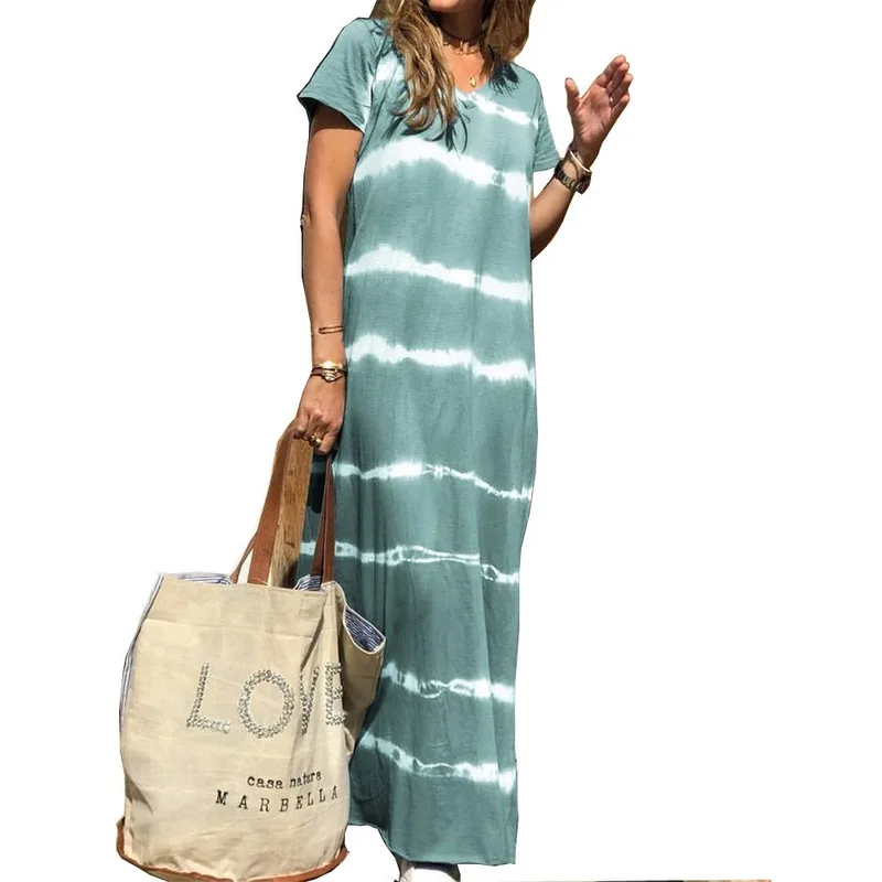 

2021 Spring and Summer New Women's Clothing Middle East Loose Robe European and American Printed Tie-Dye Knitted Dress