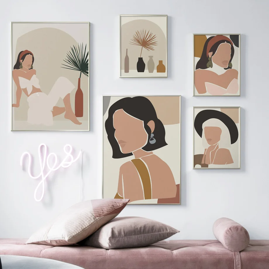 

Abstract Fashion Girl Leaf Minimalist Nordic Vintage Poster Wall Art Print Canvas Painting Wall Pictures For Living Room Decor