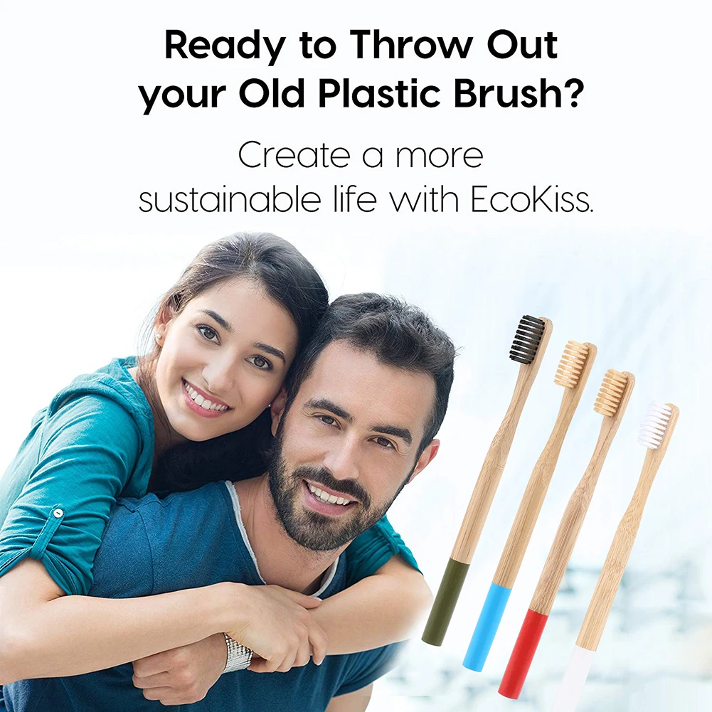 Стоматологическая натуральная бамбуковая белая плоская зубная щетка для