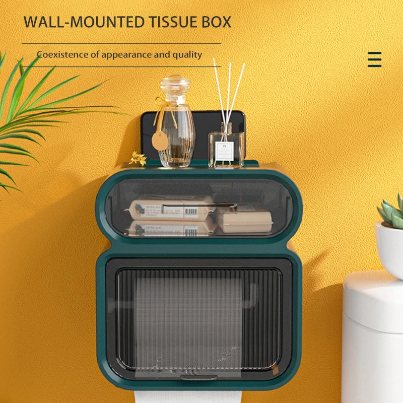 

Toilet Roll Holder Waterproof Paper Towel Holder Wall Mounted Wc Roll Paper Shelf Free Punch Tissue Box Bathroom Accessories