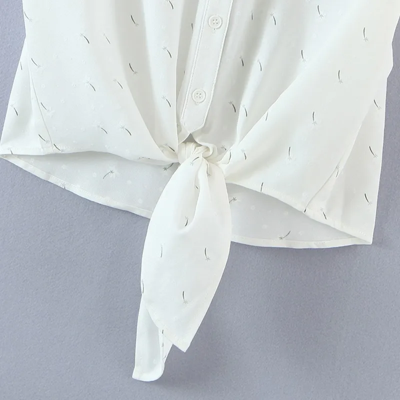 

Alldoke Floral Print Bow Lace Up Blouse Women Summer Turn-down Collar Short Sleeve Blusas Vintage Ladies Crop Top Blusas Mujer
