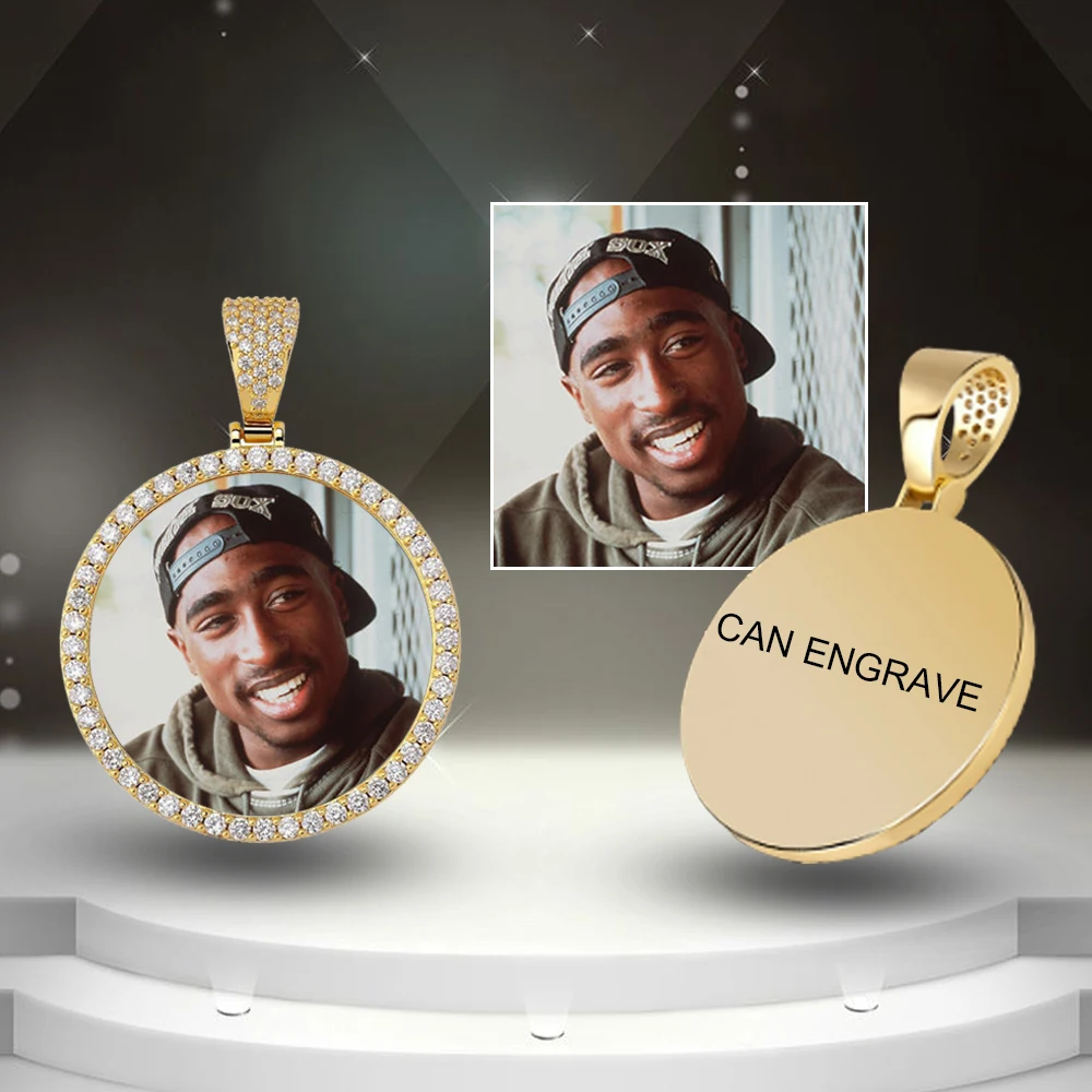 D&Z Custom Photo Memory Medallions Solid Pendant With Tennis Chain Hip Hop Jewelry Personalized Cubic Zircon Chains Gift