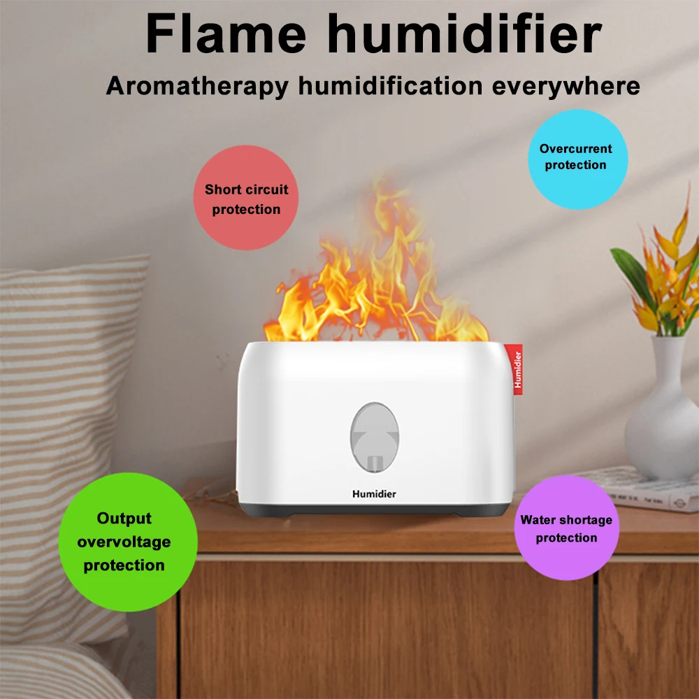 

200ml Flame Humidifier Usb Remote Control Aromatherapy Diffuser With Smart LED Lamp Home Three-speed Timing Aroma Sprayer