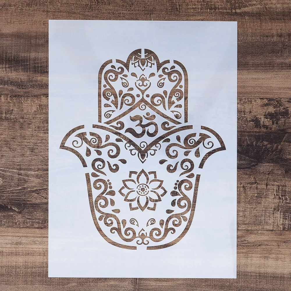 

A4 A3 A2 Hamsa Palm Mandala Stencil for Wall Painting DIY Scrapbooking album Paper Card Craft Decorative Embossing Template