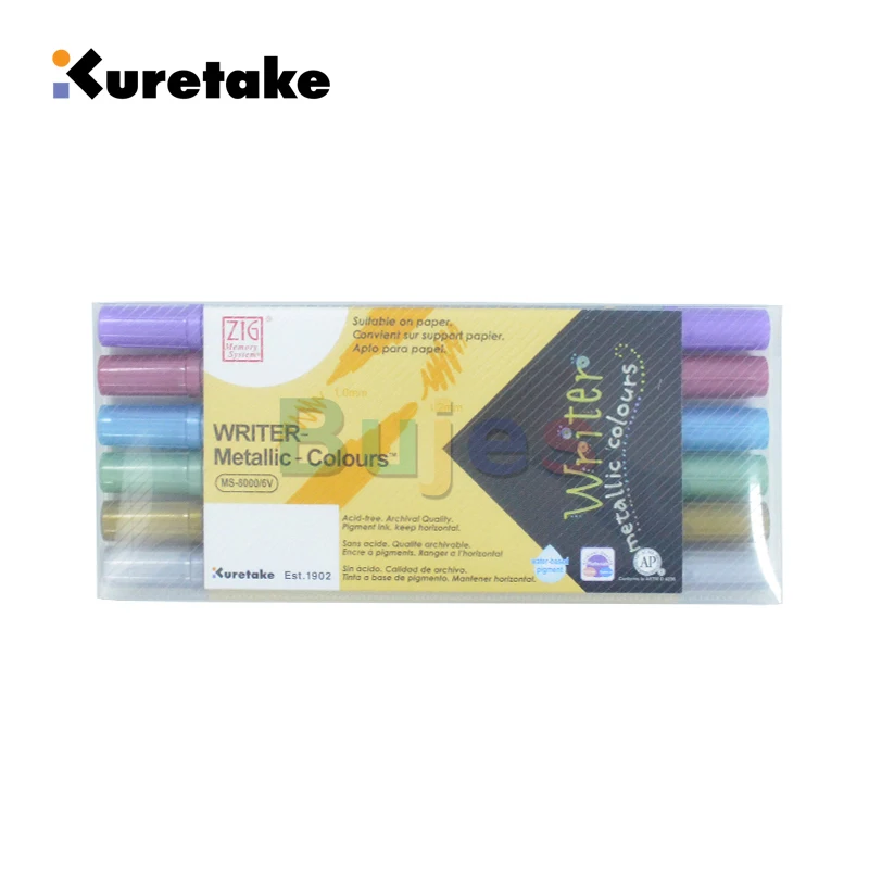 Kuretake ZIG памяти Системы твиновскую писатель металлик Цвета MS-8000 (1 0 мм и 1 2 мм) MS-8400 (2