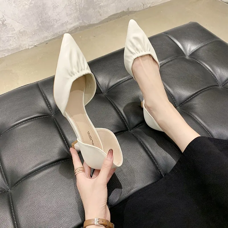 

Women Shoes Orange Gold Heels Slip On Shallow Mouth All-Match Branded Pumps Sandals Ladies Sweet 2021 Pointed Wedge White Lace-