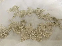 1 pair silver heavy bead retro floral applique elegant rhinestone patch for bodice costumewedding dresscouturebridal