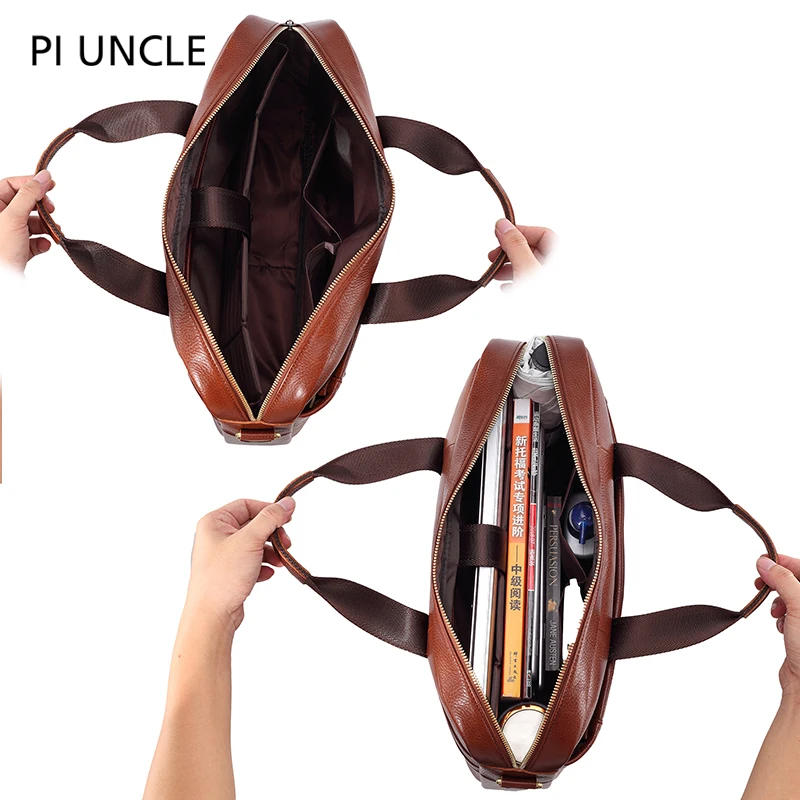 PIUNCLE Для мужчин портфель сумка натуральная кожа для ноутбука бизнес сумка-тоут