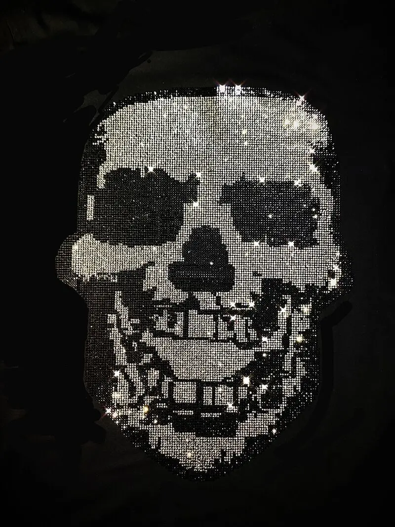 

Half High Neck Design Diamond Super Big Skull Short Sleeve Pullover Knitted Shiny Men's T-Shirt Sweater