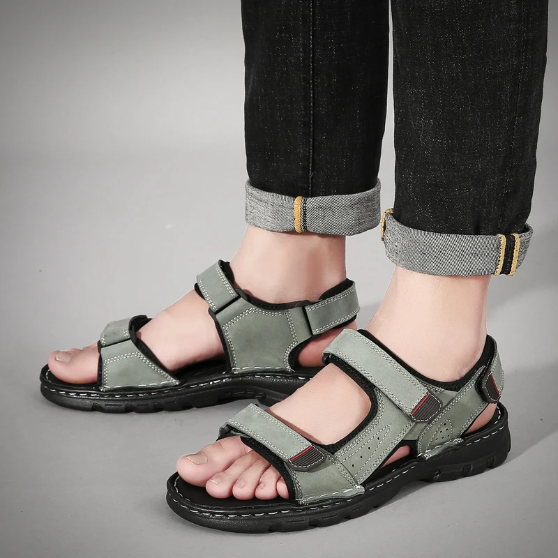

REETENE Leather Men Sandals Summer Big Size 48 Men'S Sandals Quality Comfort Sandals For Men Outdoor Non-Slip Sandals Male