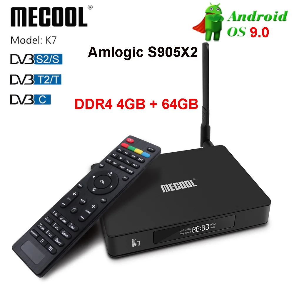 Приставка Смарт-ТВ MECOOL K7 Android 9 0 Amlogic S905x2 2 4 ГГц стандарт Wi-Fi LAN 10/100 Мбит Bluetooth 1 ГБ 64 DVB