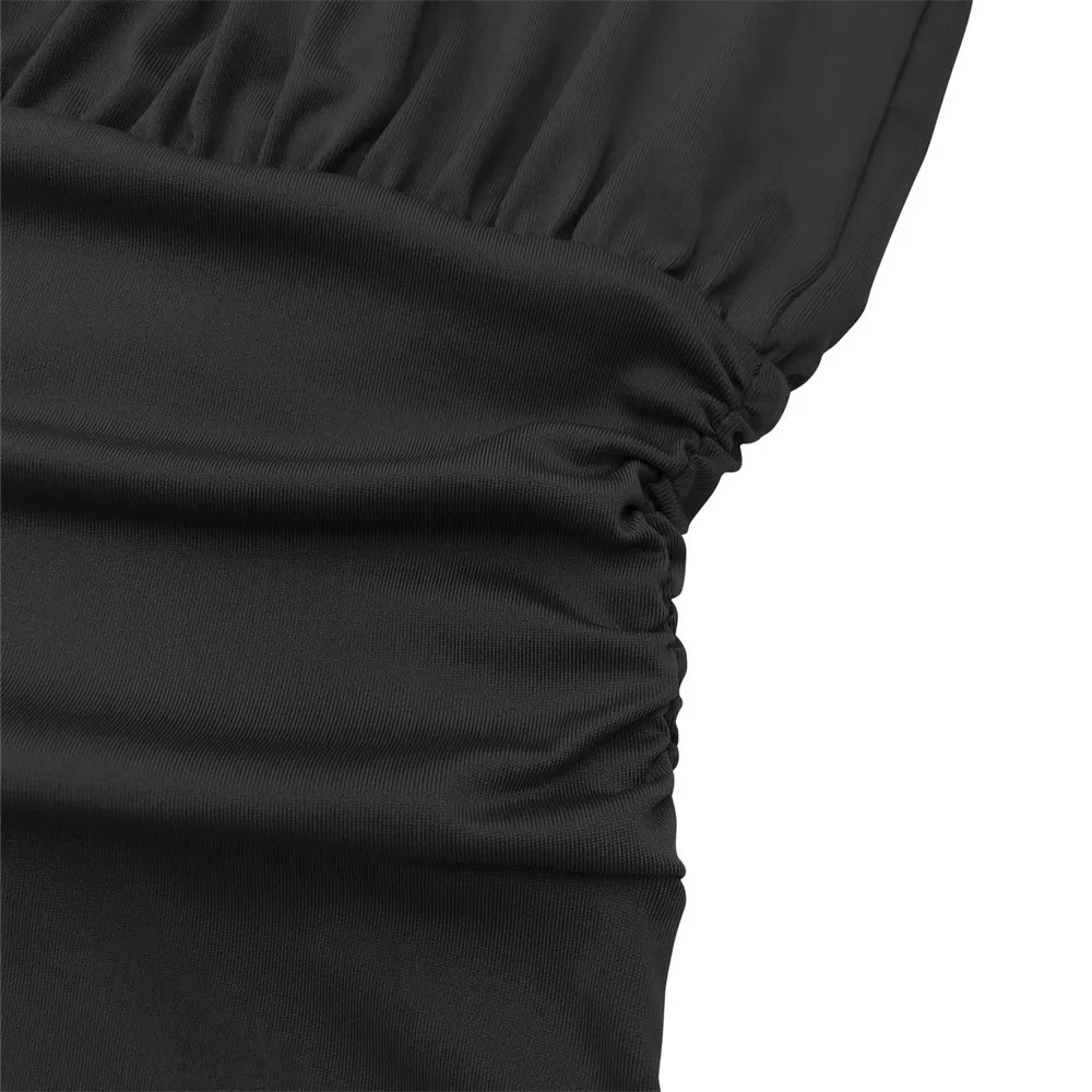 

2021 Black Deep V Neck Bodysuit Women Sexy Puff Sleeve Bodycon Jumpsuit Solid Elastic Casual Party Winter Bodysuits Body Tops
