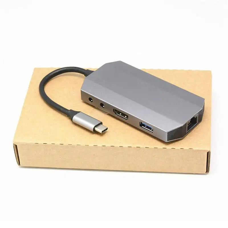 

9in1 USB Hub Type-C to HDMI 4K 2Port USB3.0 HUB SD TF Card Reader RJ45 USB Sound Card 3.5mm Audio Jack USB-C PD Charging 11