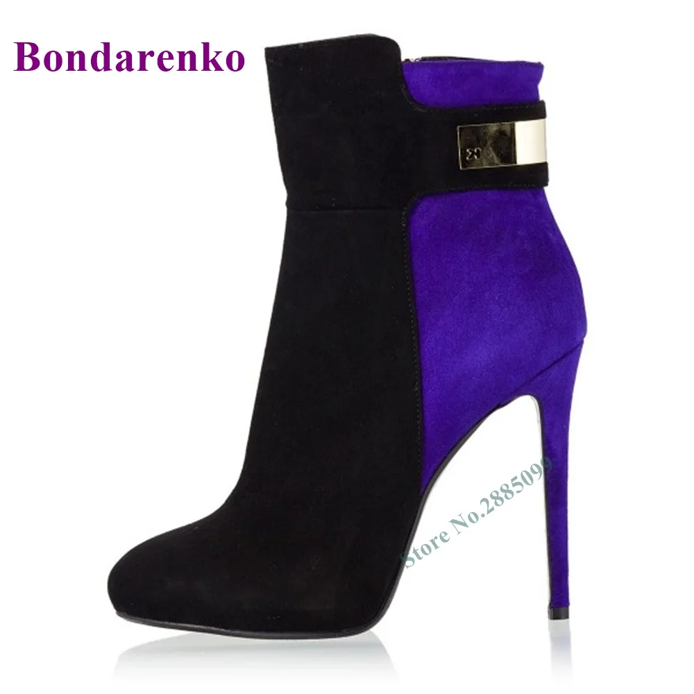 Замшевые ботильоны разных цветов с круглым носком на тонком высоком каблуке