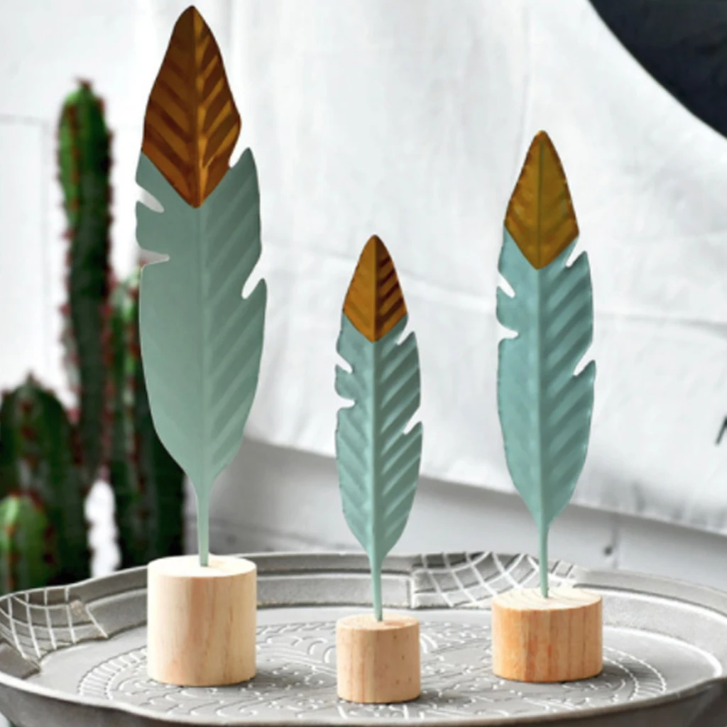 

Modern Feather Shape Wooden Decorations Simple Miniature Figurines For Living Room Table Office Home Decor European Style