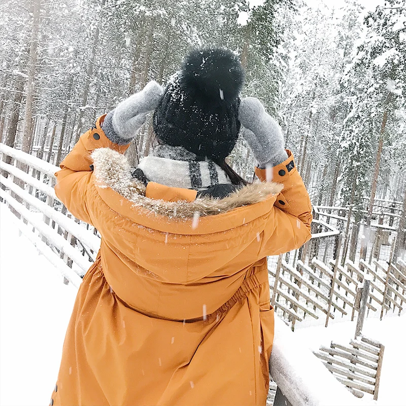 Куртка на утином пуху женская зимняя толстая пуховая куртка с большим капюшоном