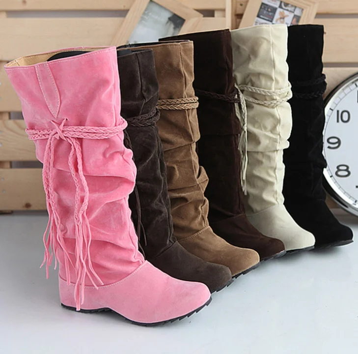 

Women Boots new pink Fashion Women Shoes Plus Size Winter Boots Fringe High shoes Female Boots Suede Ladies Shoes